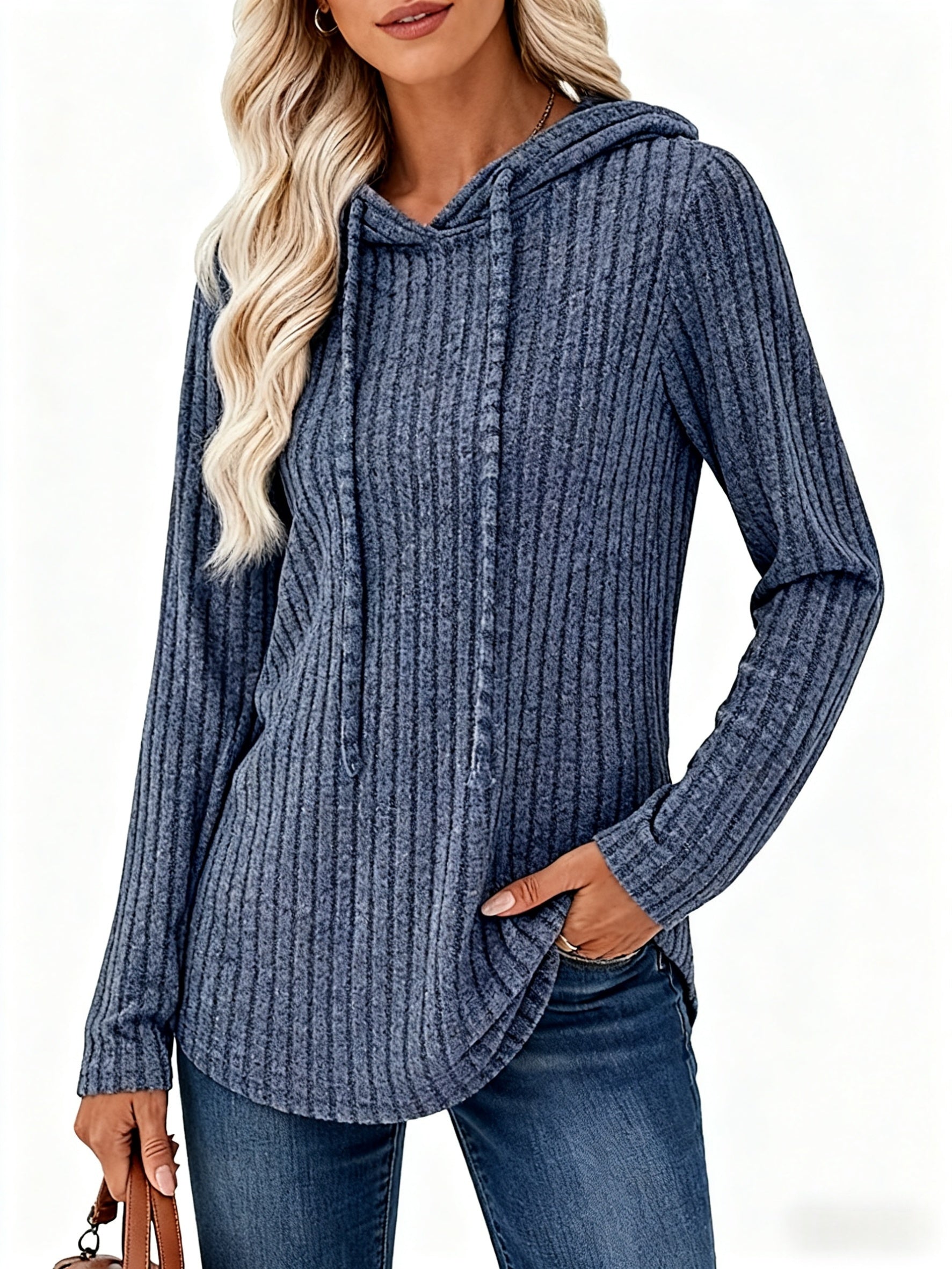 Victoria™ | Ribbed Knit Drawstring Hooded Sweater