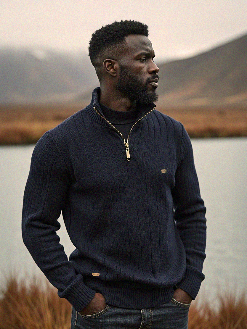 James™ | Ribbed Half-Zip Mock-Neck Sweater