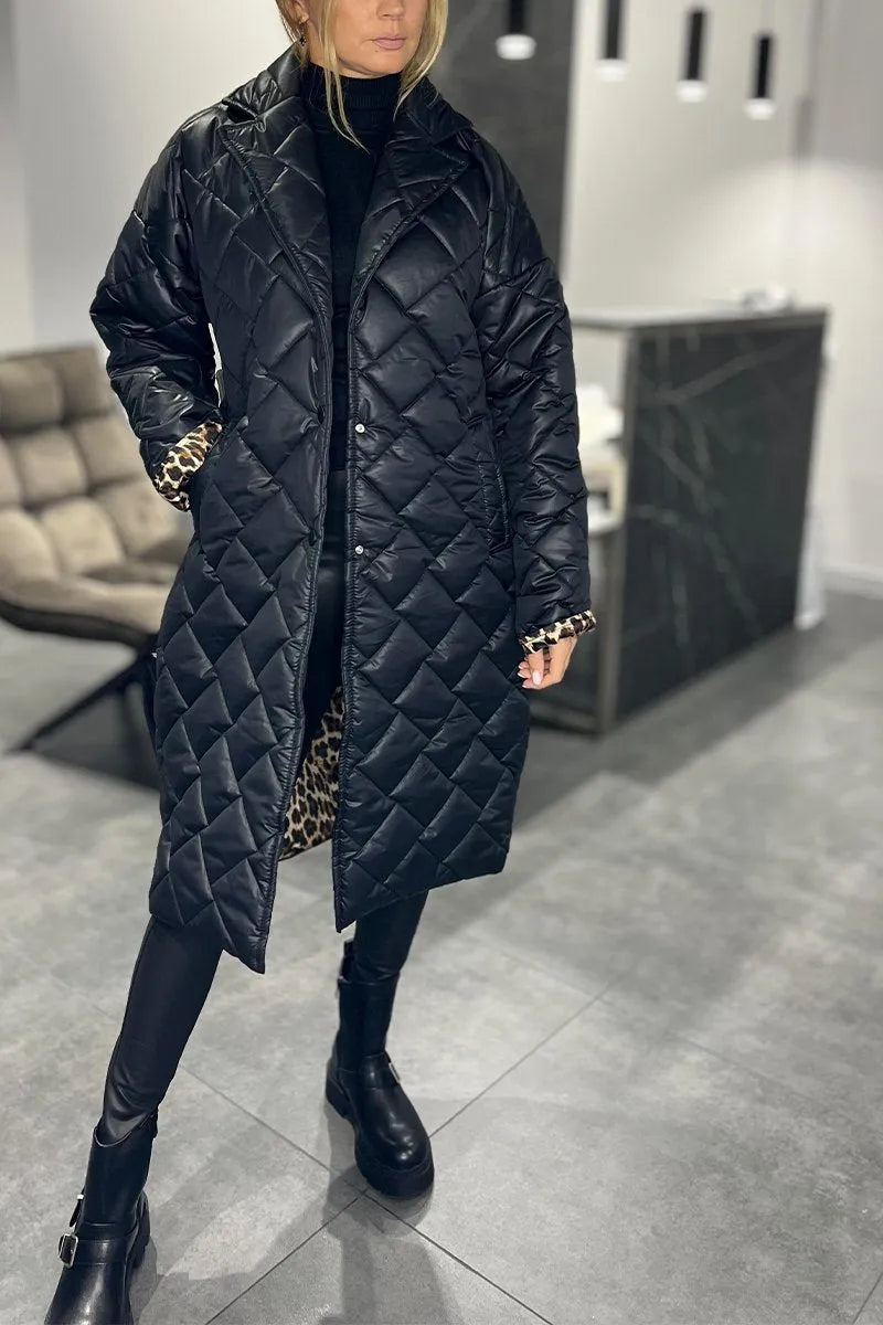 Delphine™ | Diamond-Quilted Notched-Collar Longline Coat