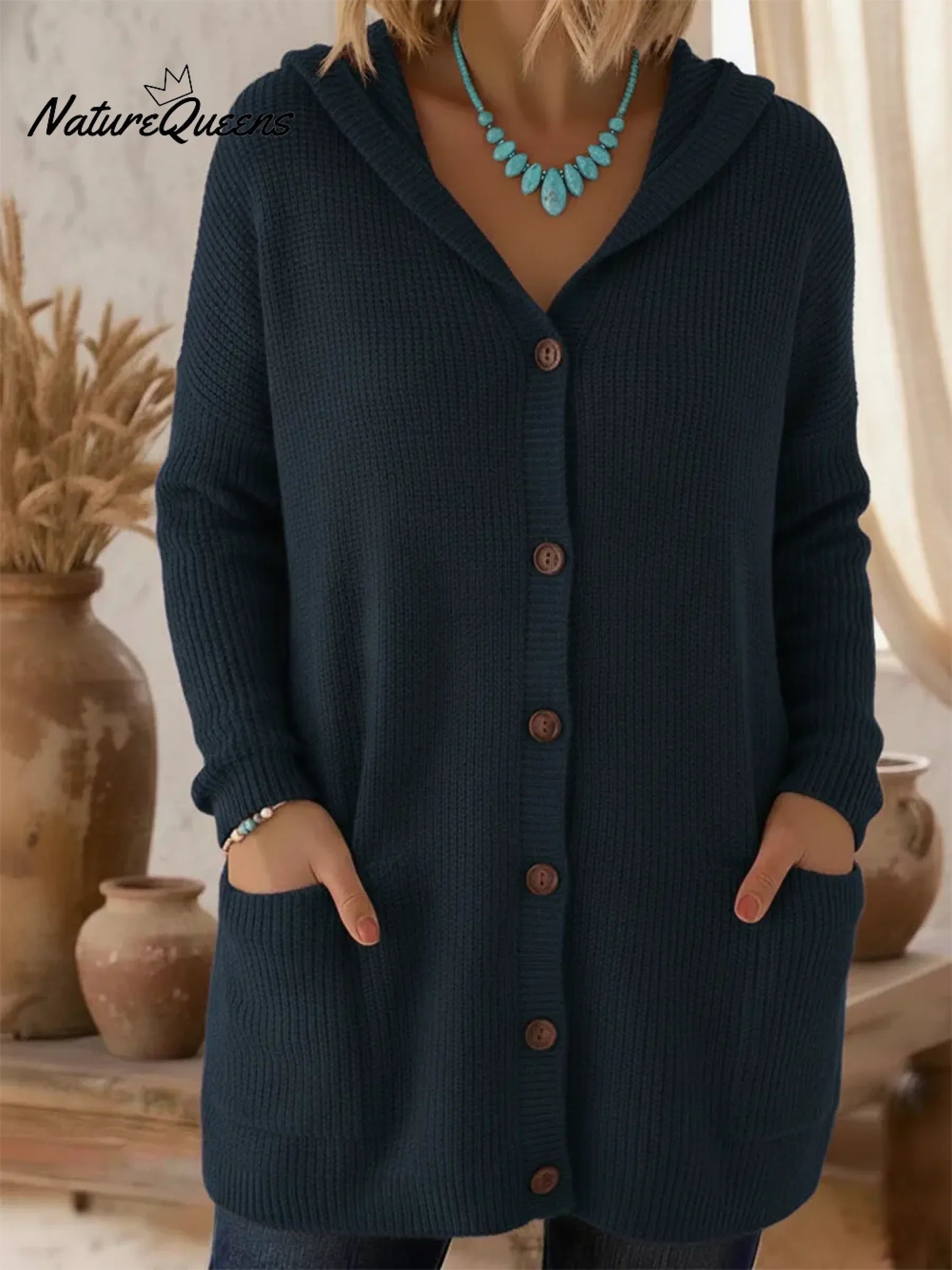 Jassmine™ | Ribbed hooded button-front longline cardigan