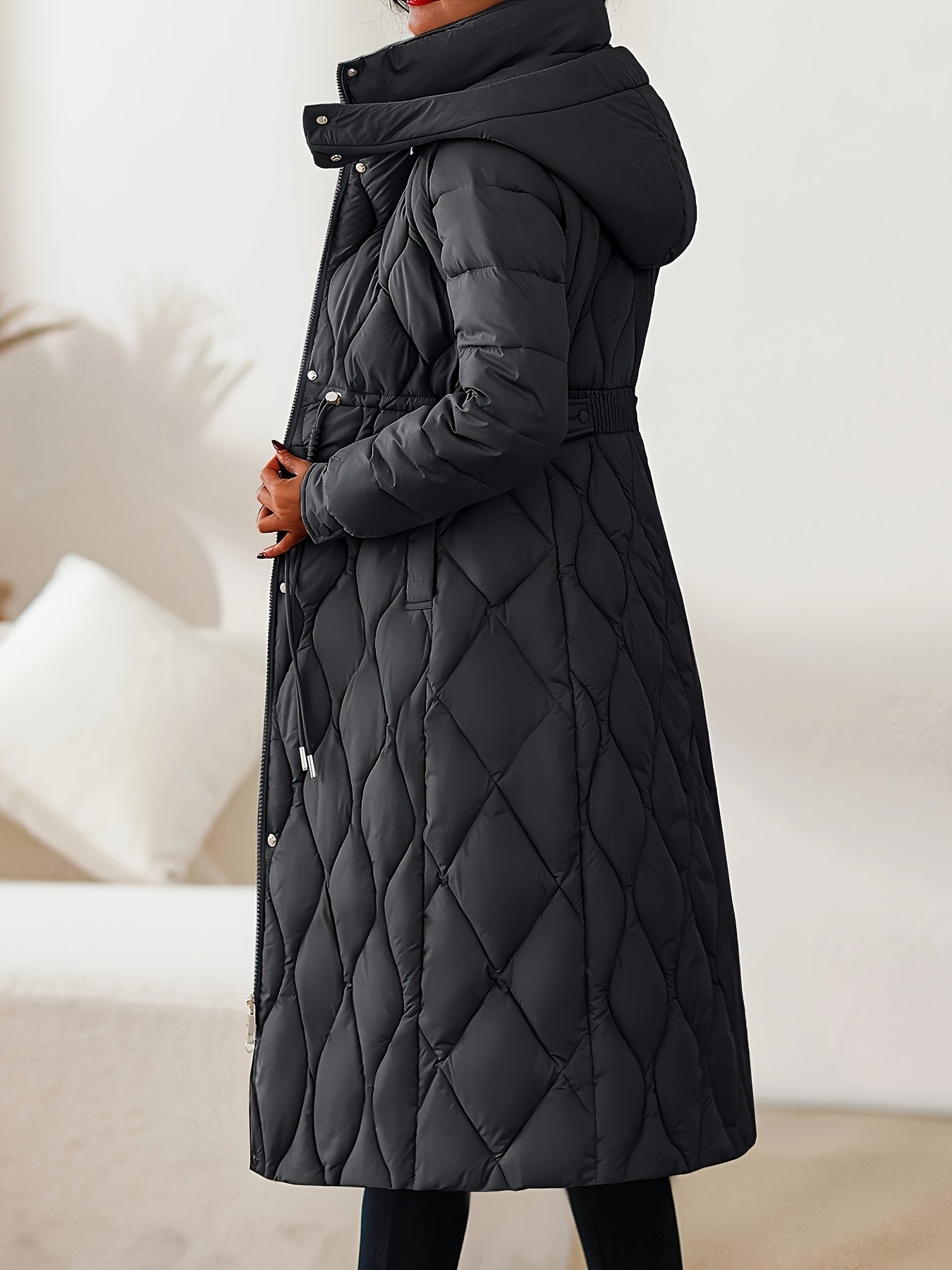 Lila™ | Quilted Drawstring Longline Puffer Coat