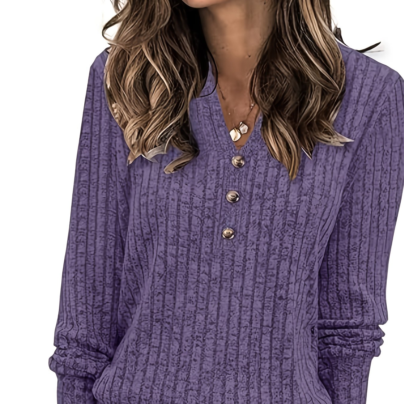 Wendy™ | Ribbed Knit Button-Front Henley Sweater