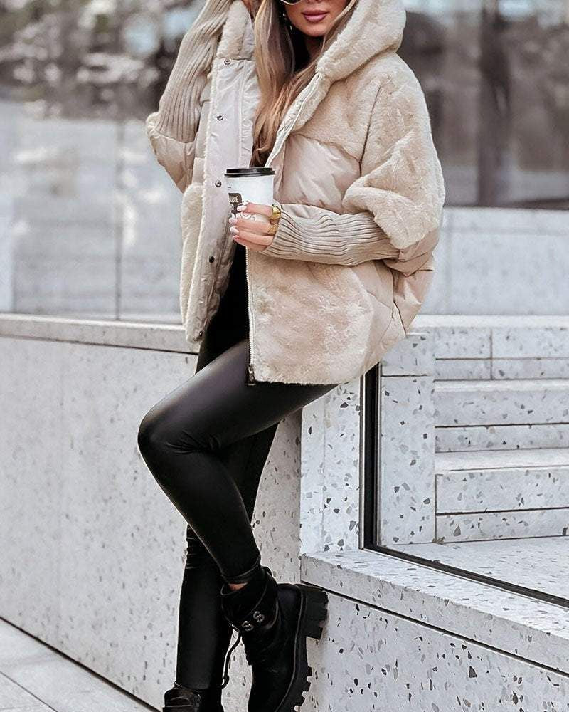 Saffron™ | Faux-Fur Panel Ribbed-Cuff Hooded Puffer Jacket