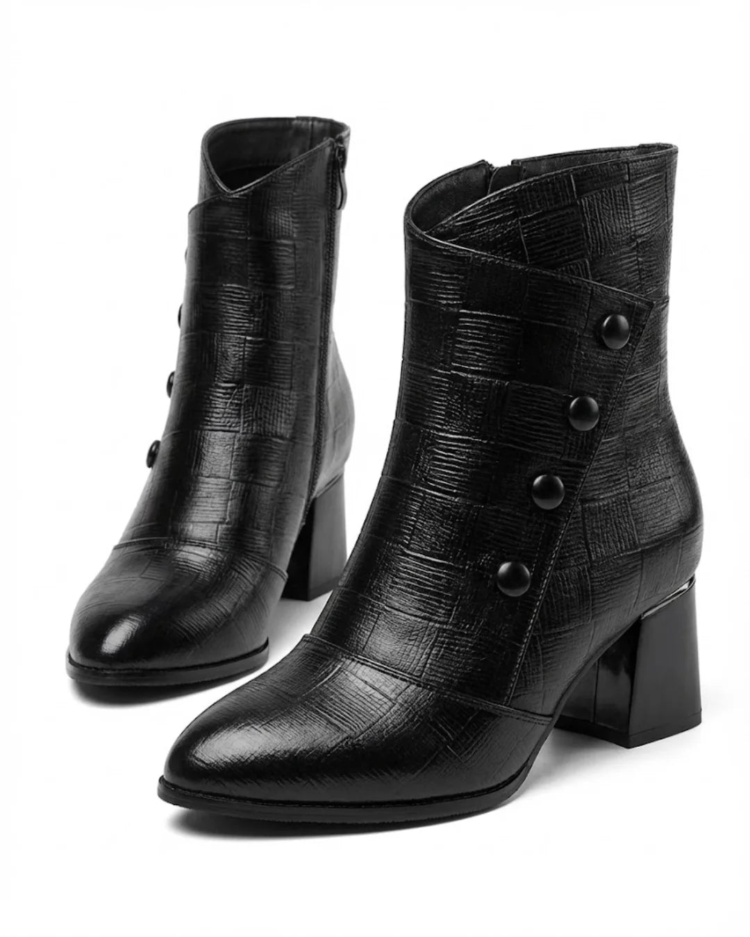 Blanca™ | Croc-embossed foldover cuff heeled ankle boots