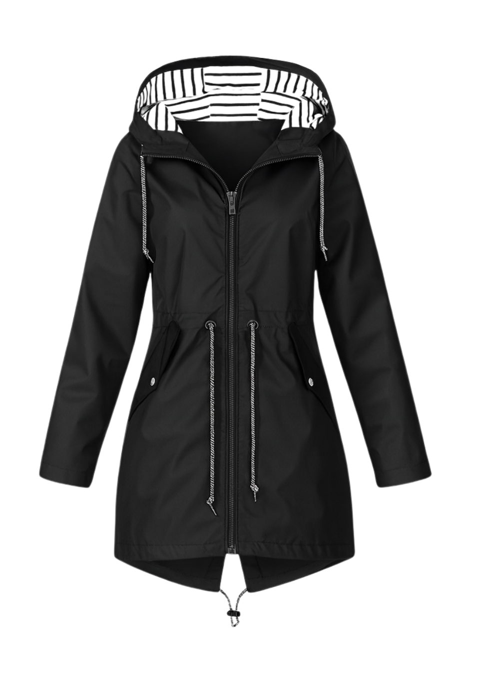 Rebecca™ | Striped-Lined Drawstring-Waist Hooded Parka Coat