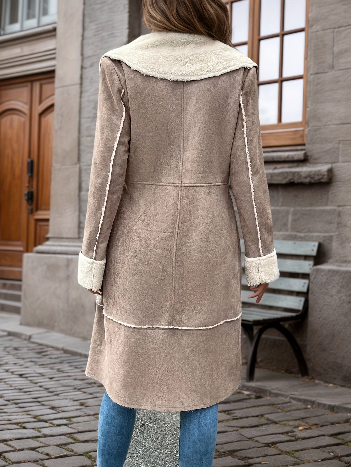 Salomé™ | Shearling-Trim Suede-Effect Longline Coat