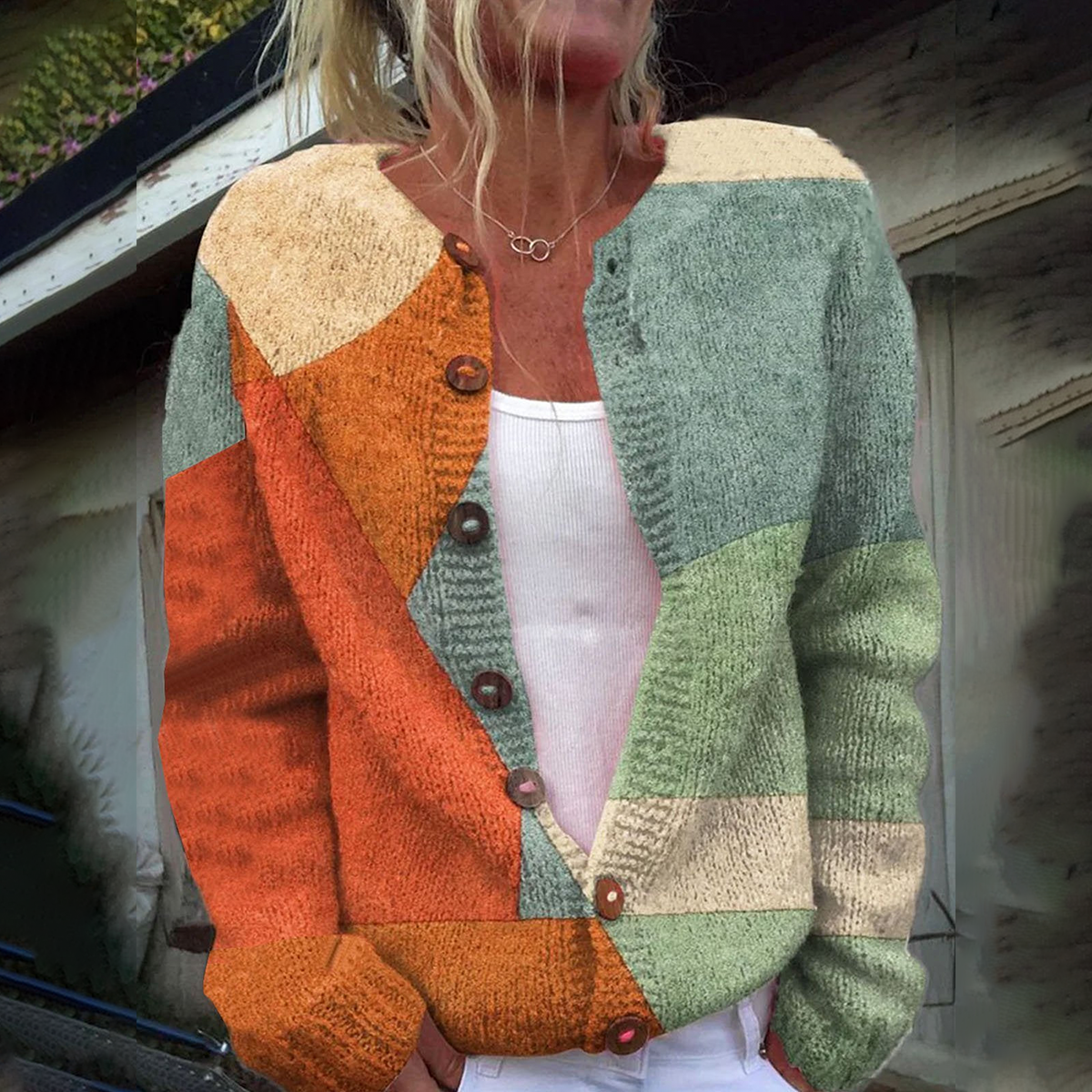 Ranna™ | Colorblock patchwork button-front cardigan