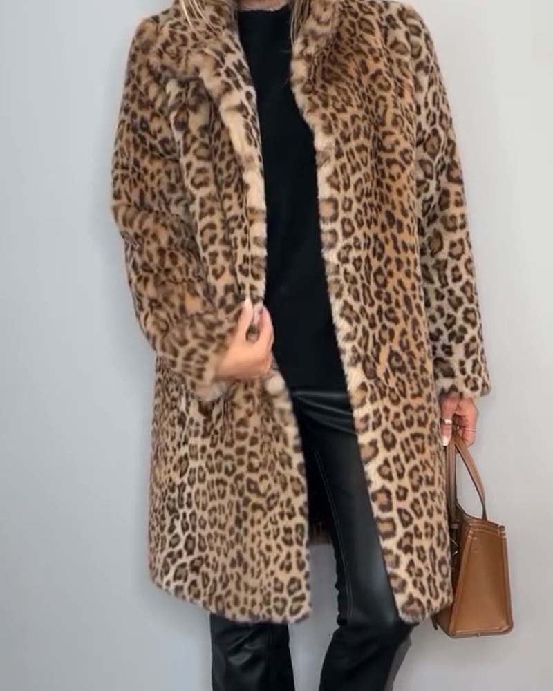 Séverine™ | Leopard Plush Longline Coat Overcoat