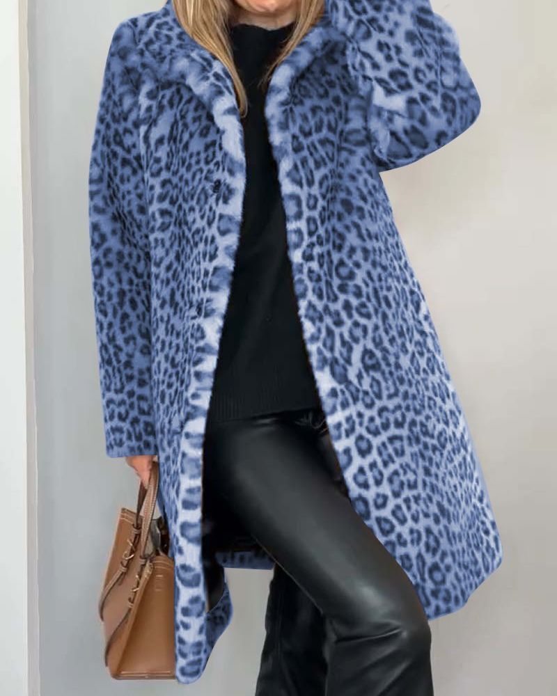 Séverine™ | Leopard Plush Longline Coat Overcoat