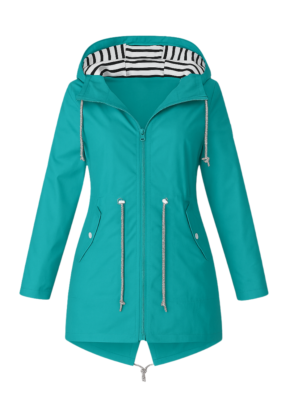 Rebecca™ | Striped-Lined Drawstring-Waist Hooded Parka Coat