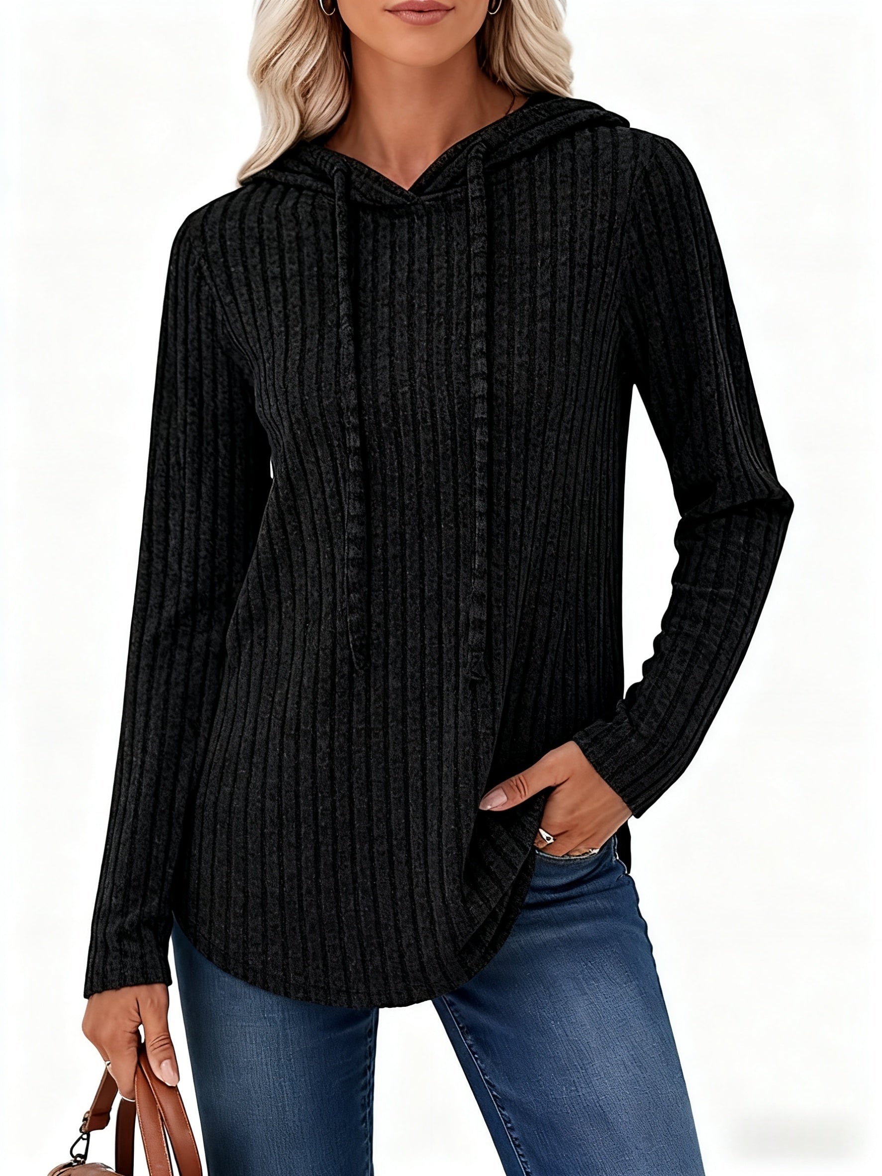 Victoria™ | Ribbed Knit Drawstring Hooded Sweater