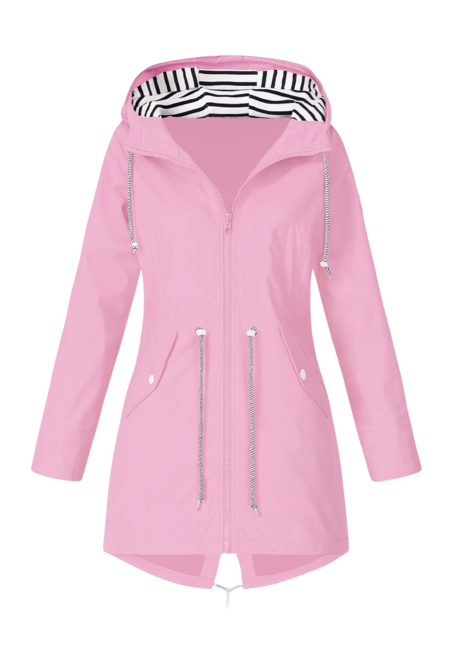Rebecca™ | Striped-Lined Drawstring-Waist Hooded Parka Coat