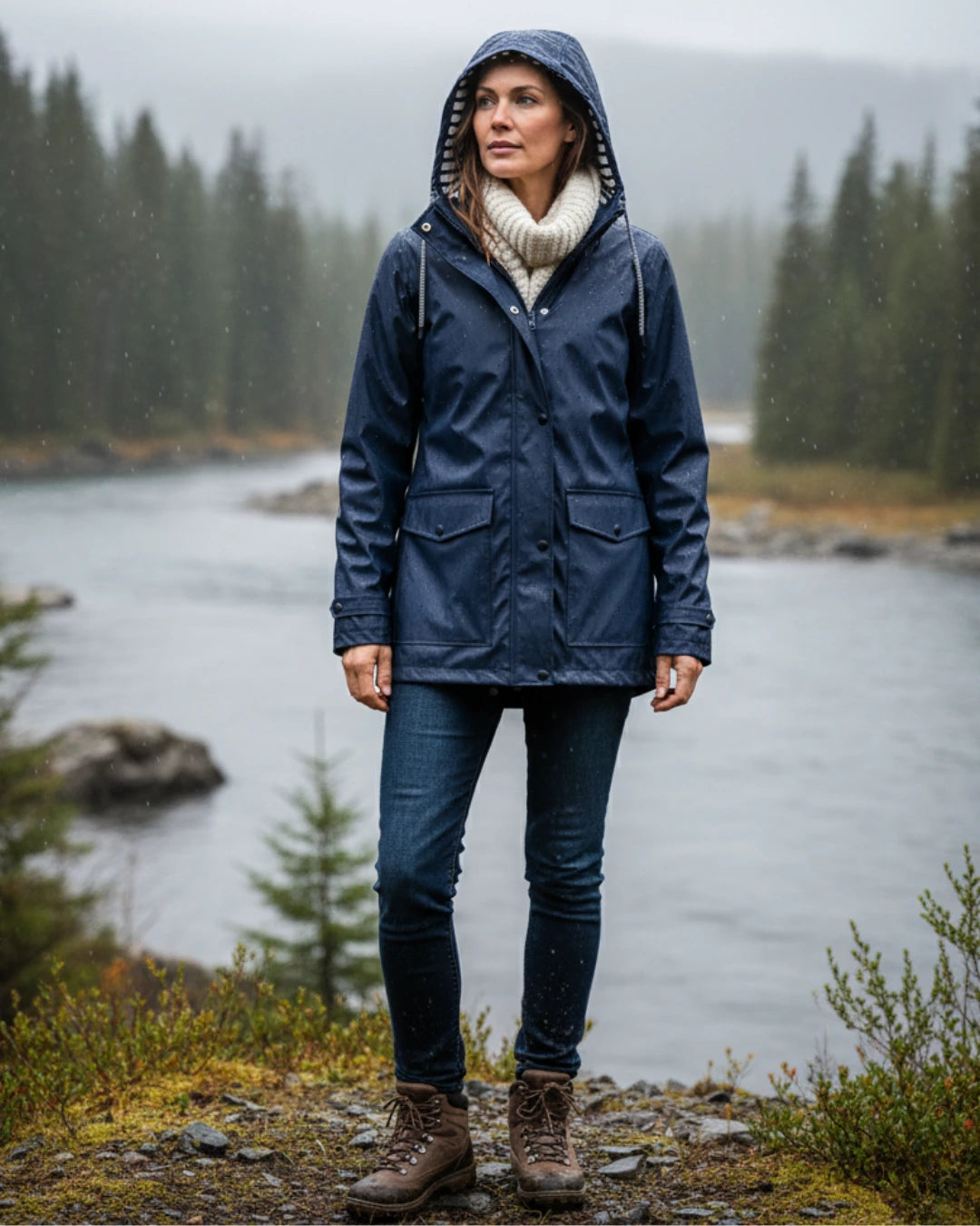 Zelda™ | Striped-Lined Drawstring Hooded Rain Parka Jacket