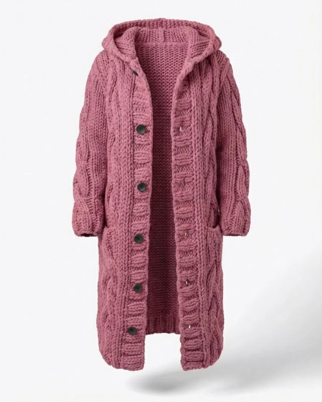 Fancytech™ | Chunky Cable-Knit Hooded Long Coat