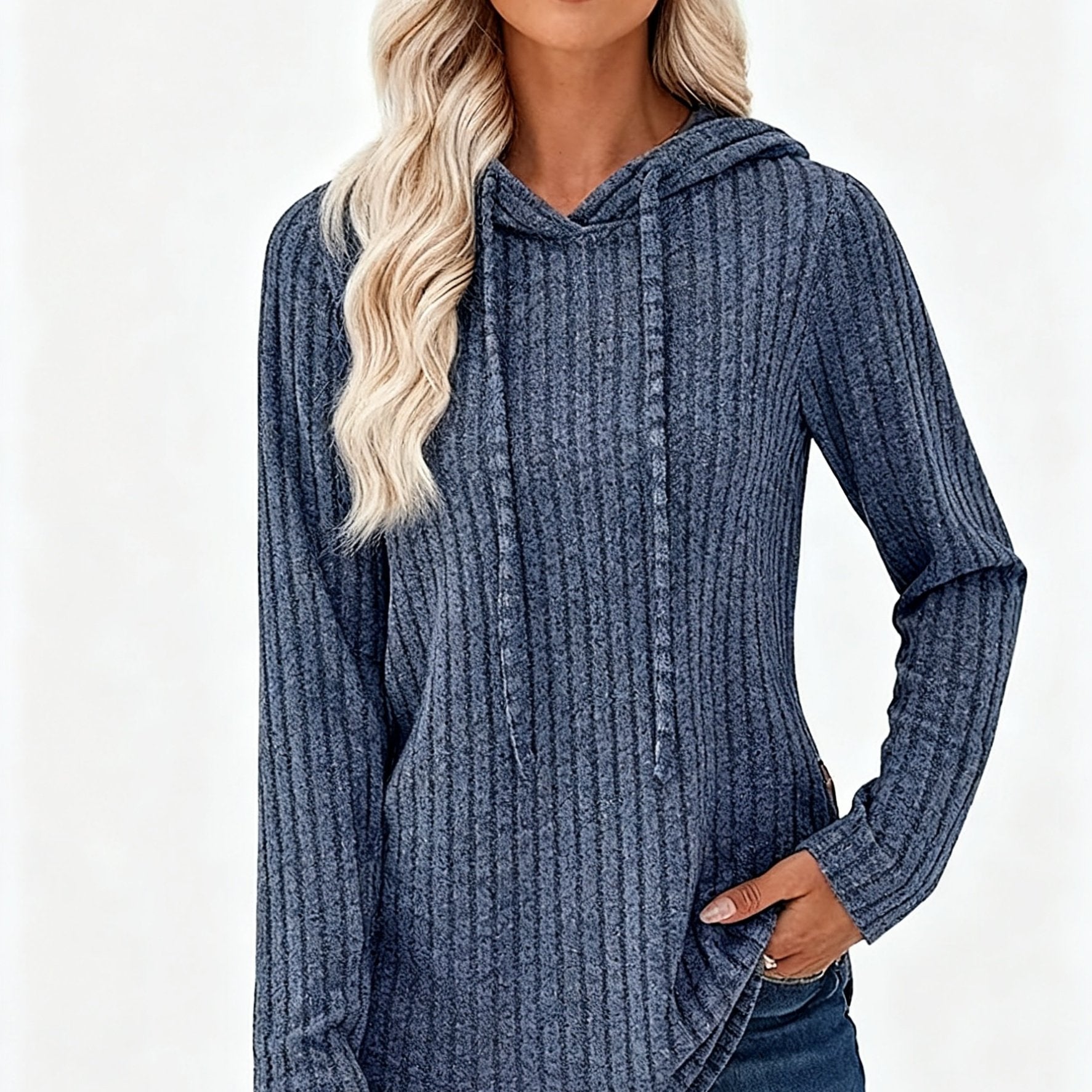 Victoria™ | Ribbed Knit Drawstring Hooded Sweater