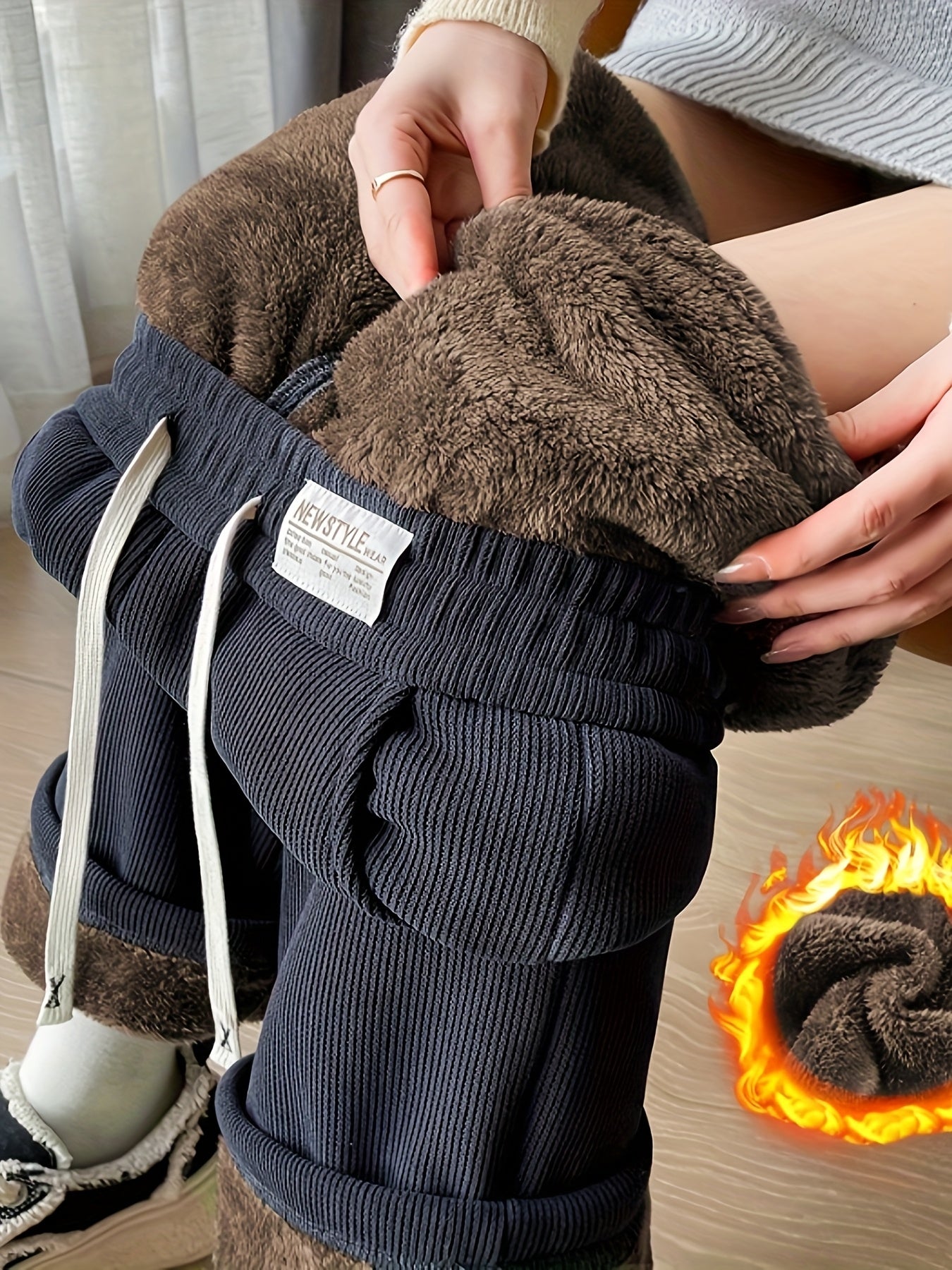 Cerelia™ | Fleece-Lined Corduroy Wide-Leg Lounge Pants