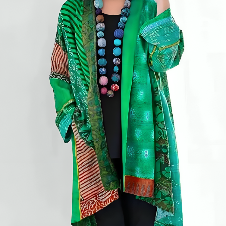 Eden™ | Patchwork Print Open-Front Kimono Cardigan