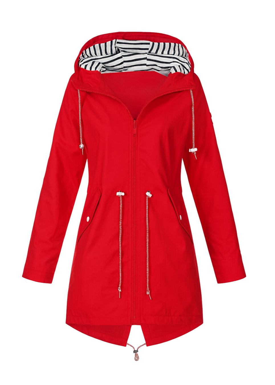 Rebecca™ | Striped-Lined Drawstring-Waist Hooded Parka Coat