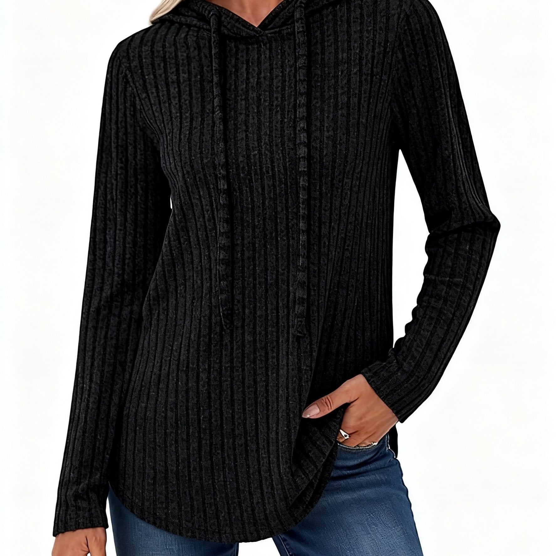 Victoria™ | Ribbed Knit Drawstring Hooded Sweater