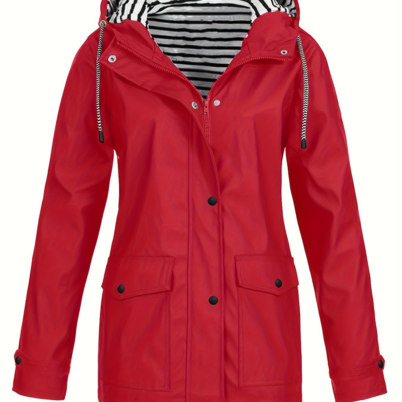 Zelda™ | Striped-Lined Drawstring Hooded Rain Parka Jacket