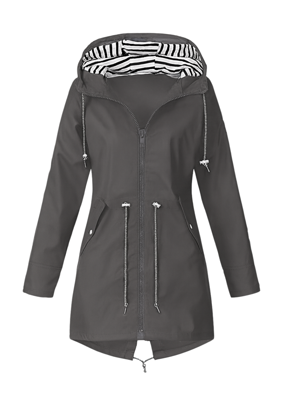 Rebecca™ | Striped-Lined Drawstring-Waist Hooded Parka Coat