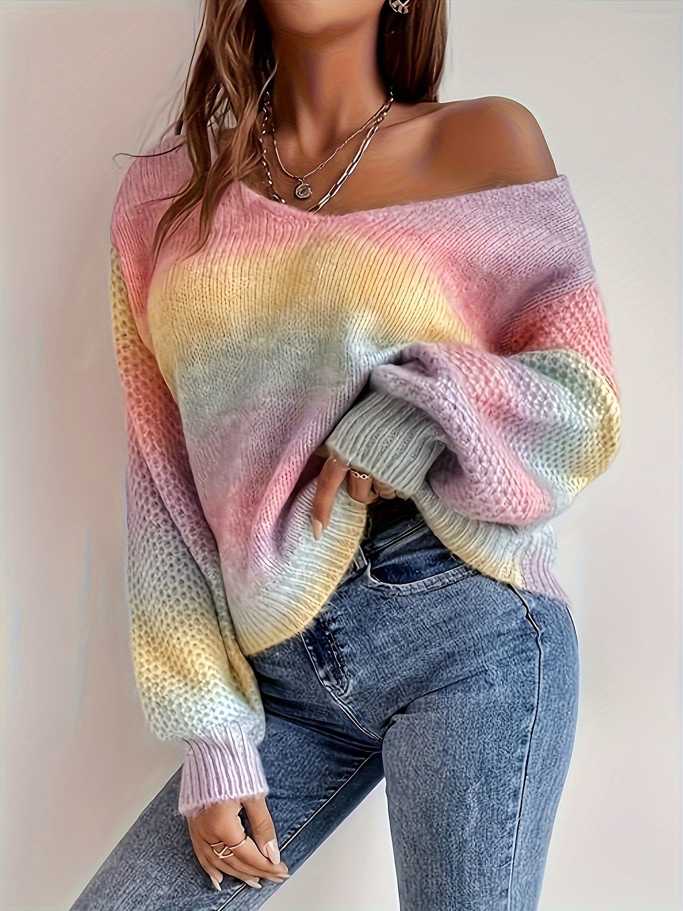 Lilou™ | Casual V-Neck Sweater, Colorful Elegance