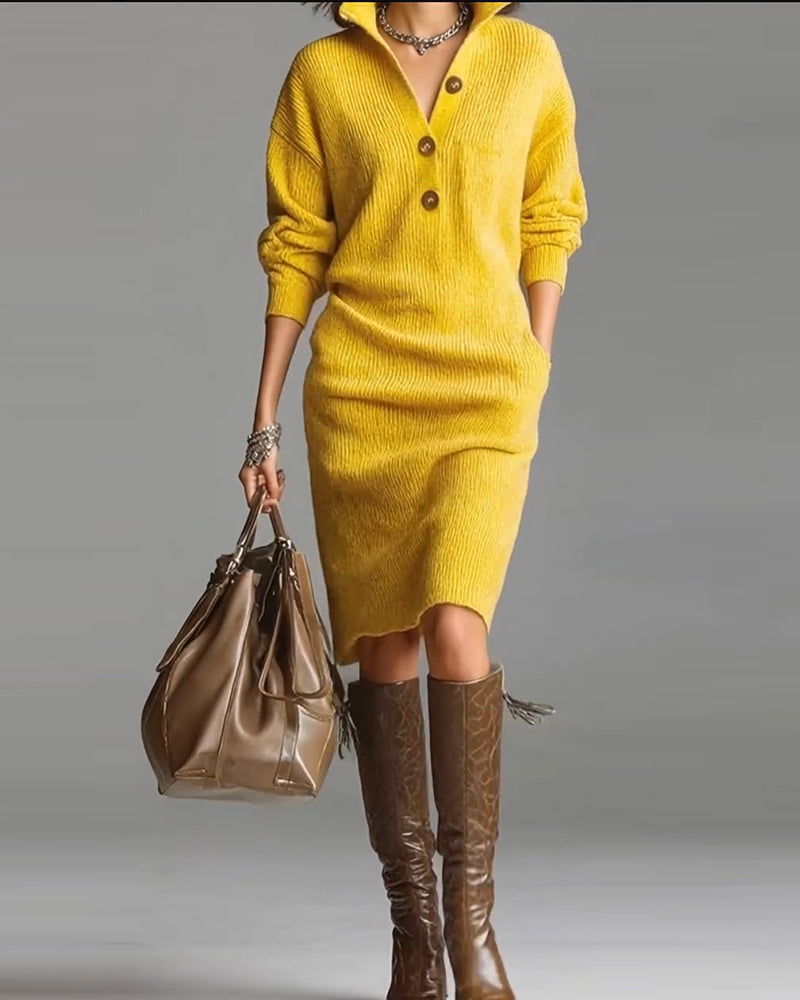 Rosetta™ | Ribbed Knit Button-Front Polo Sweater Dress