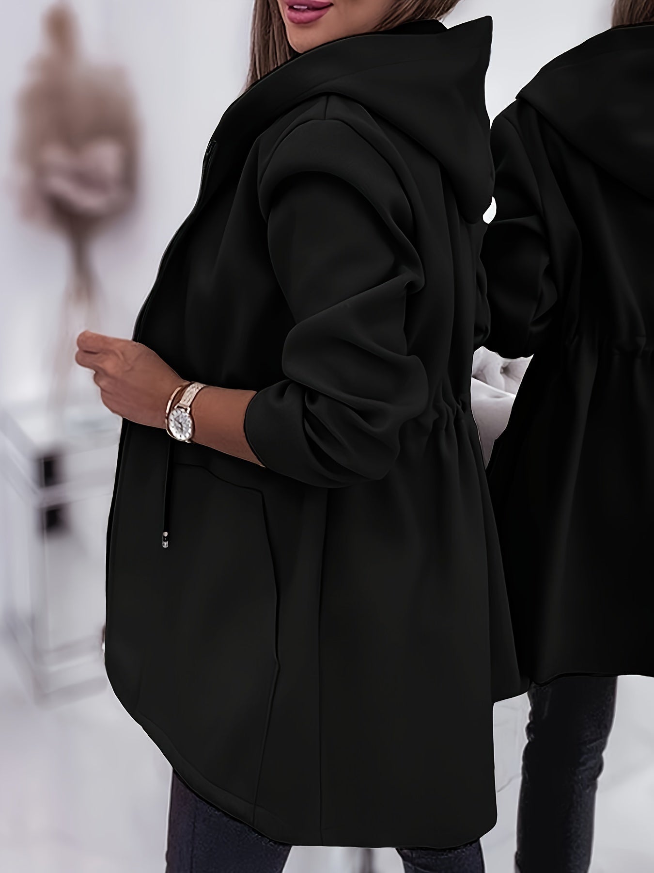 Valentina™ | Zip-Front Drawstring-Waist Hooded Parka Coat