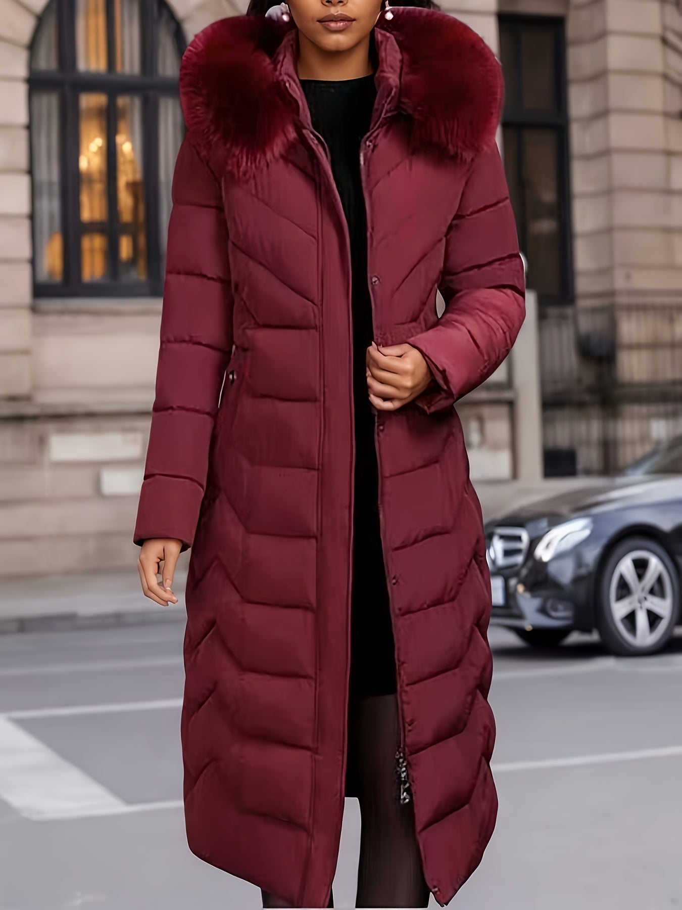 Perrine™ | Faux-Fur Collar Long Puffer Coat