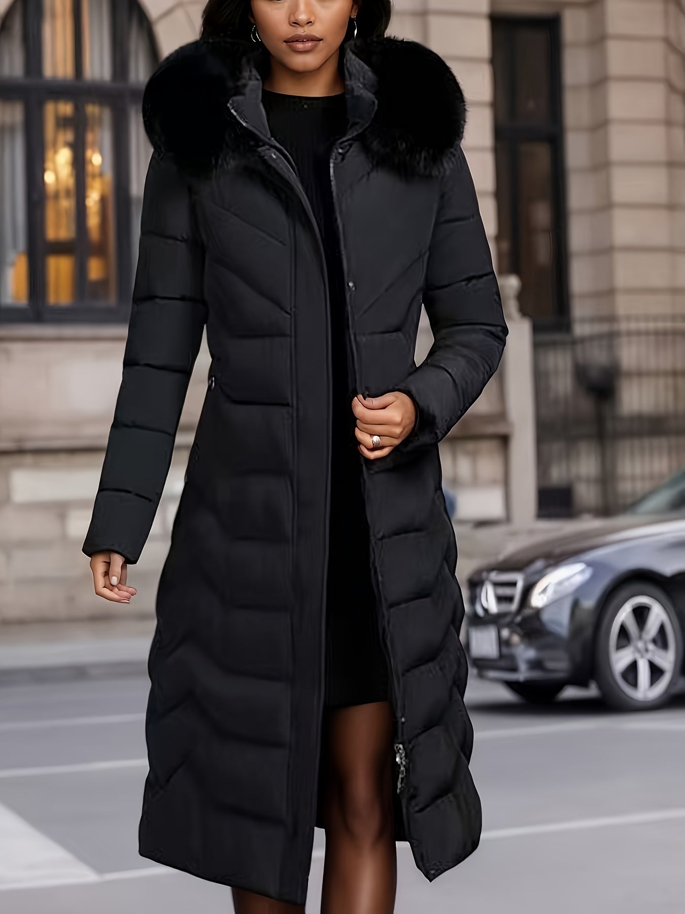 Perrine™ | Faux-Fur Collar Long Puffer Coat