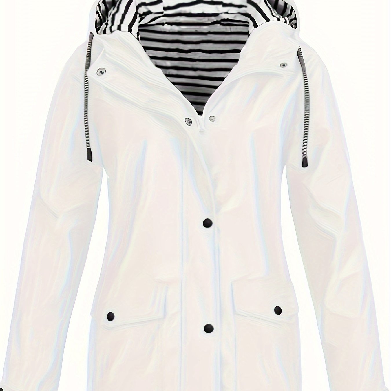 Zelda™ | Striped-Lined Drawstring Hooded Rain Parka Jacket