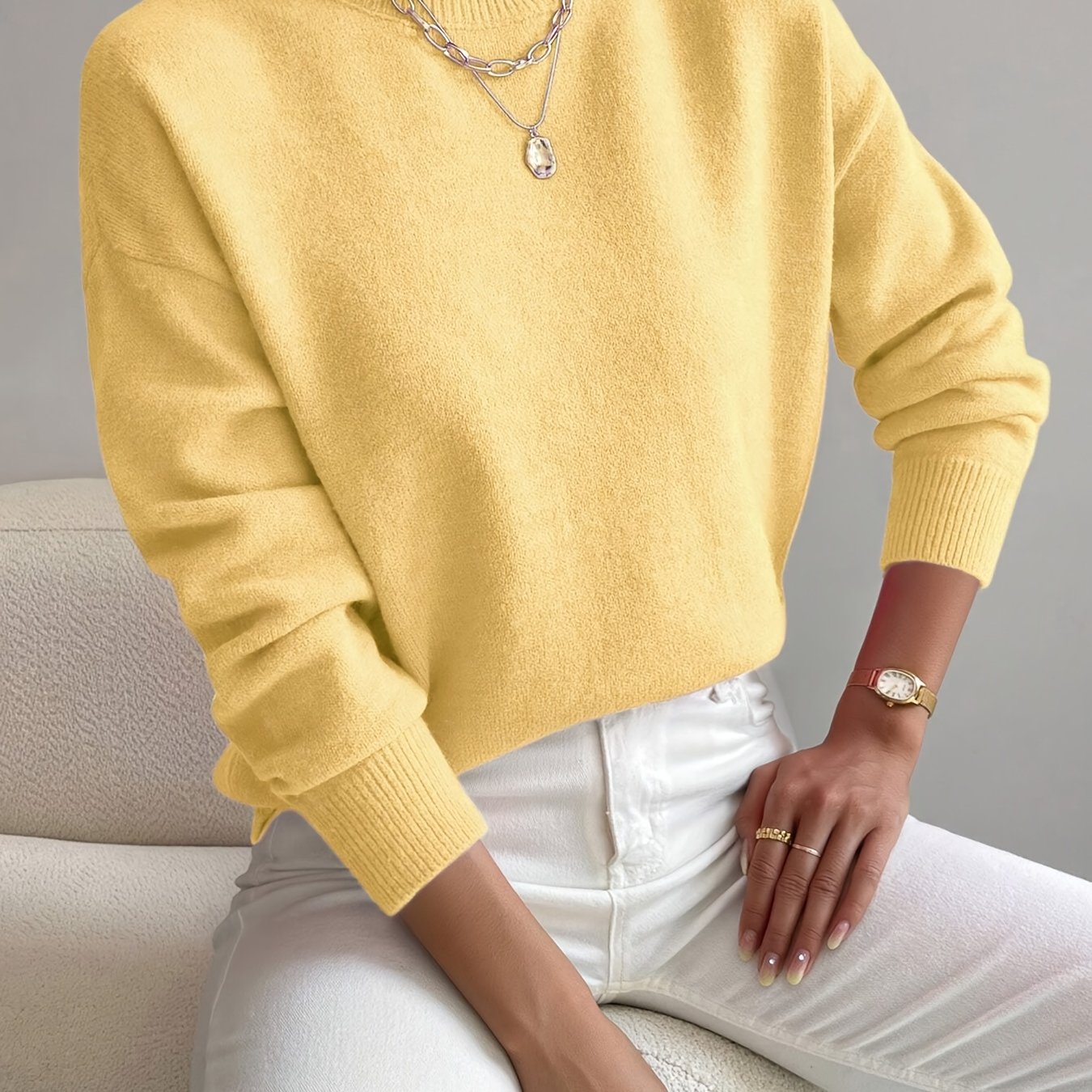 Roslyn™ | Ribbed-Trim Long-Sleeve Mock-Neck Sweater