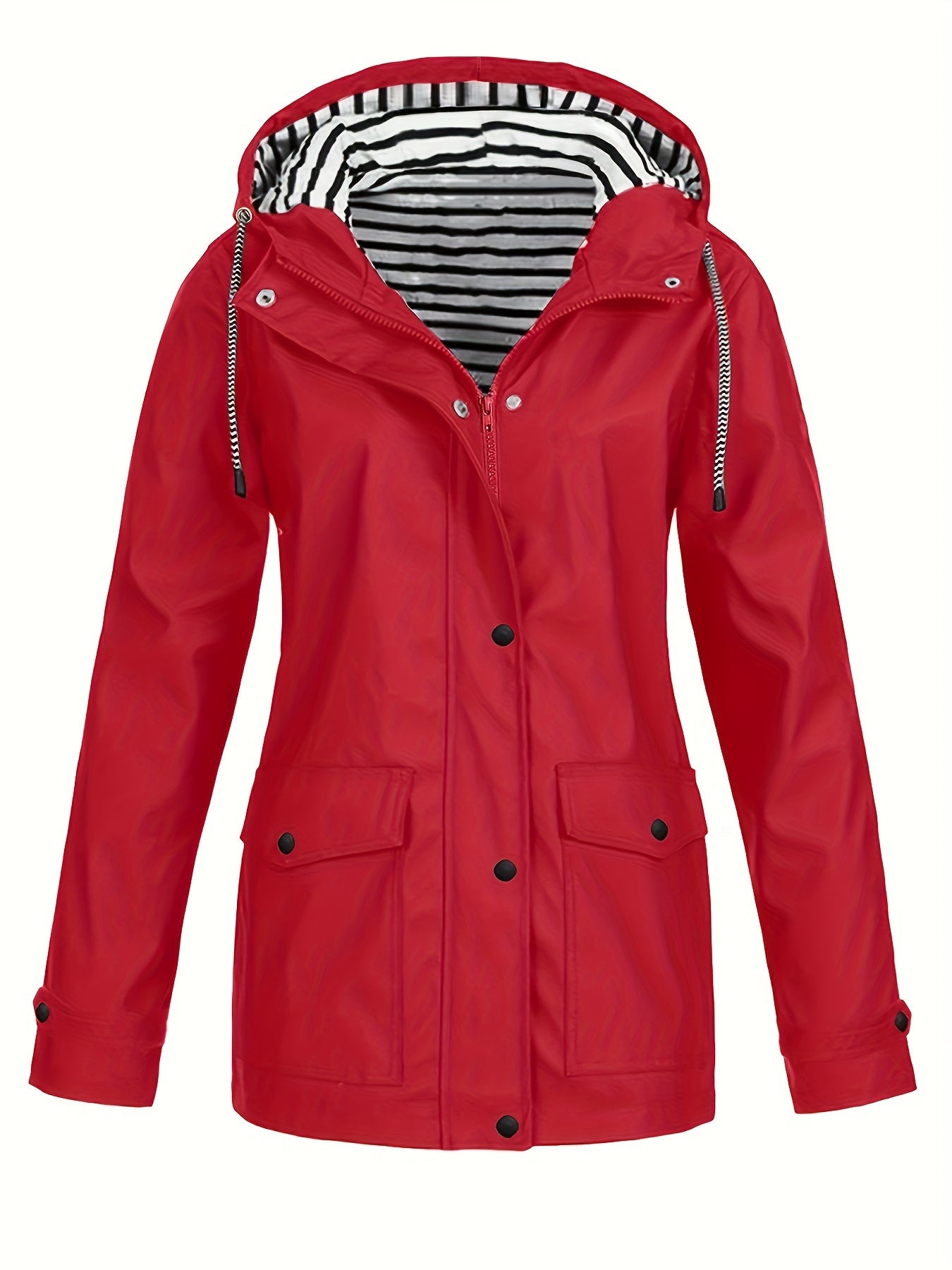 Zelda™ | Striped-Lined Drawstring Hooded Rain Parka Jacket