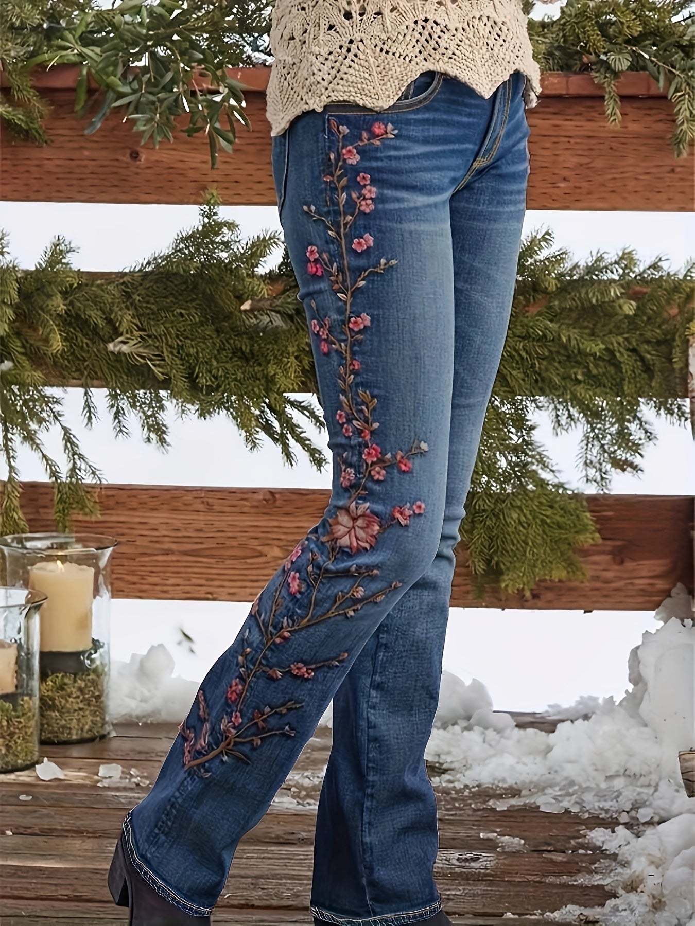 Lenora™ | Elegant Vintage Jeans with Floral Embroidery