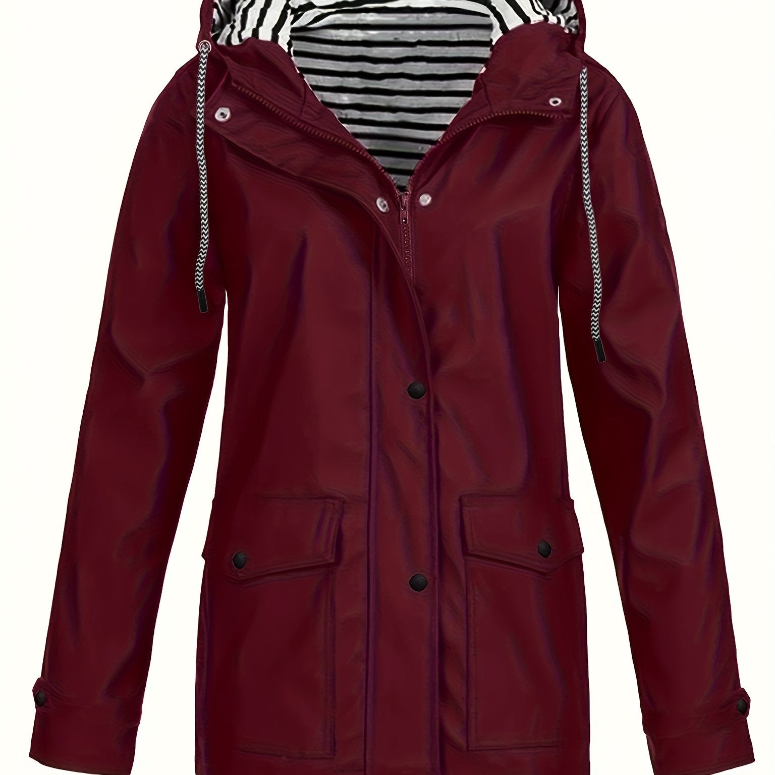 Zelda™ | Striped-Lined Drawstring Hooded Rain Parka Jacket
