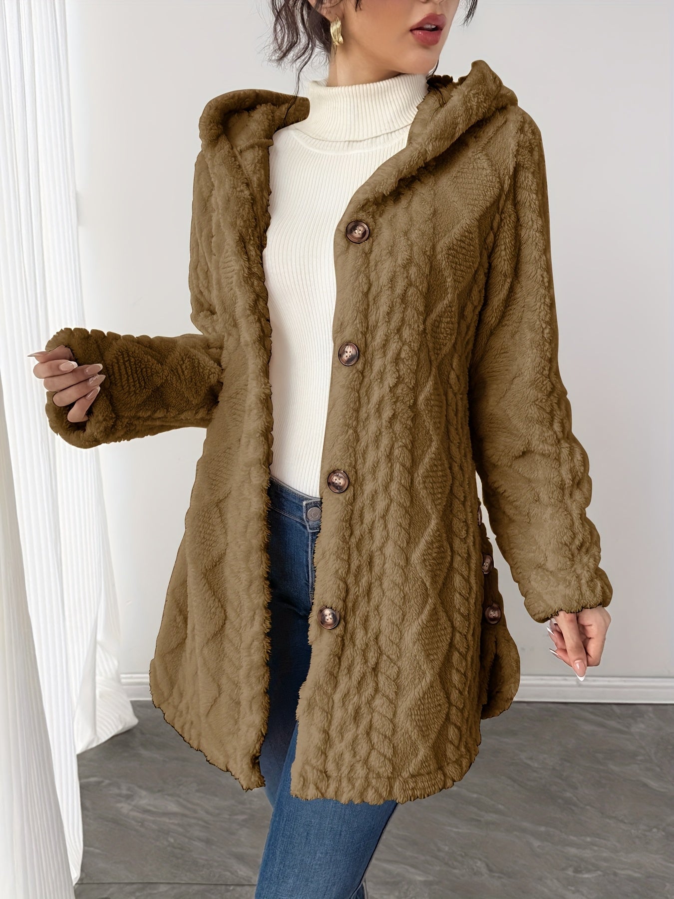 Alba™ | Cable-Knit Plush Hooded Cardigan