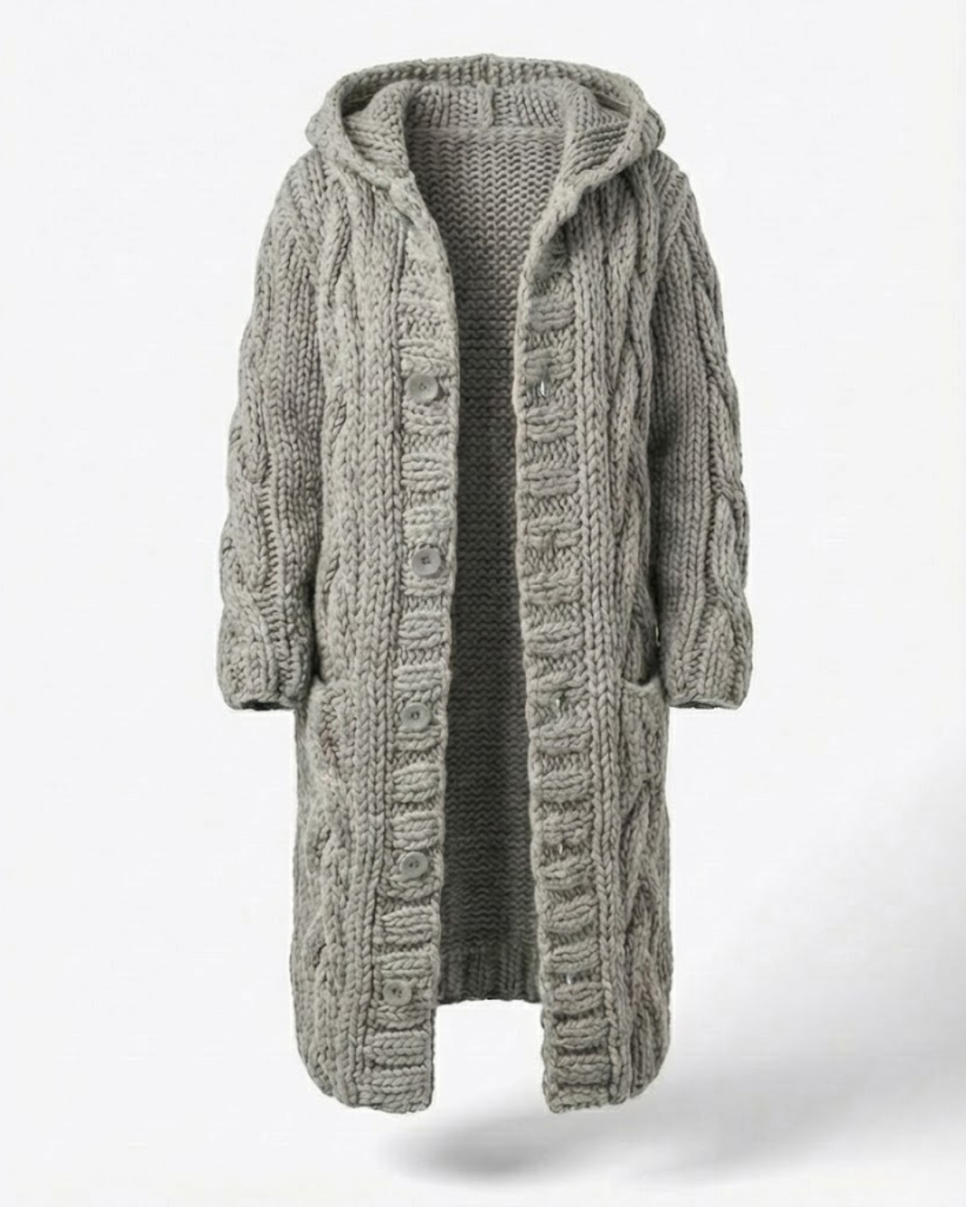 Fancytech™ | Chunky Cable-Knit Hooded Long Coat