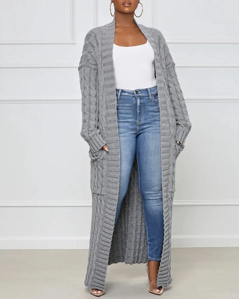 Indira™ | Extra-Long Cable-Knit Pocket Cardigan