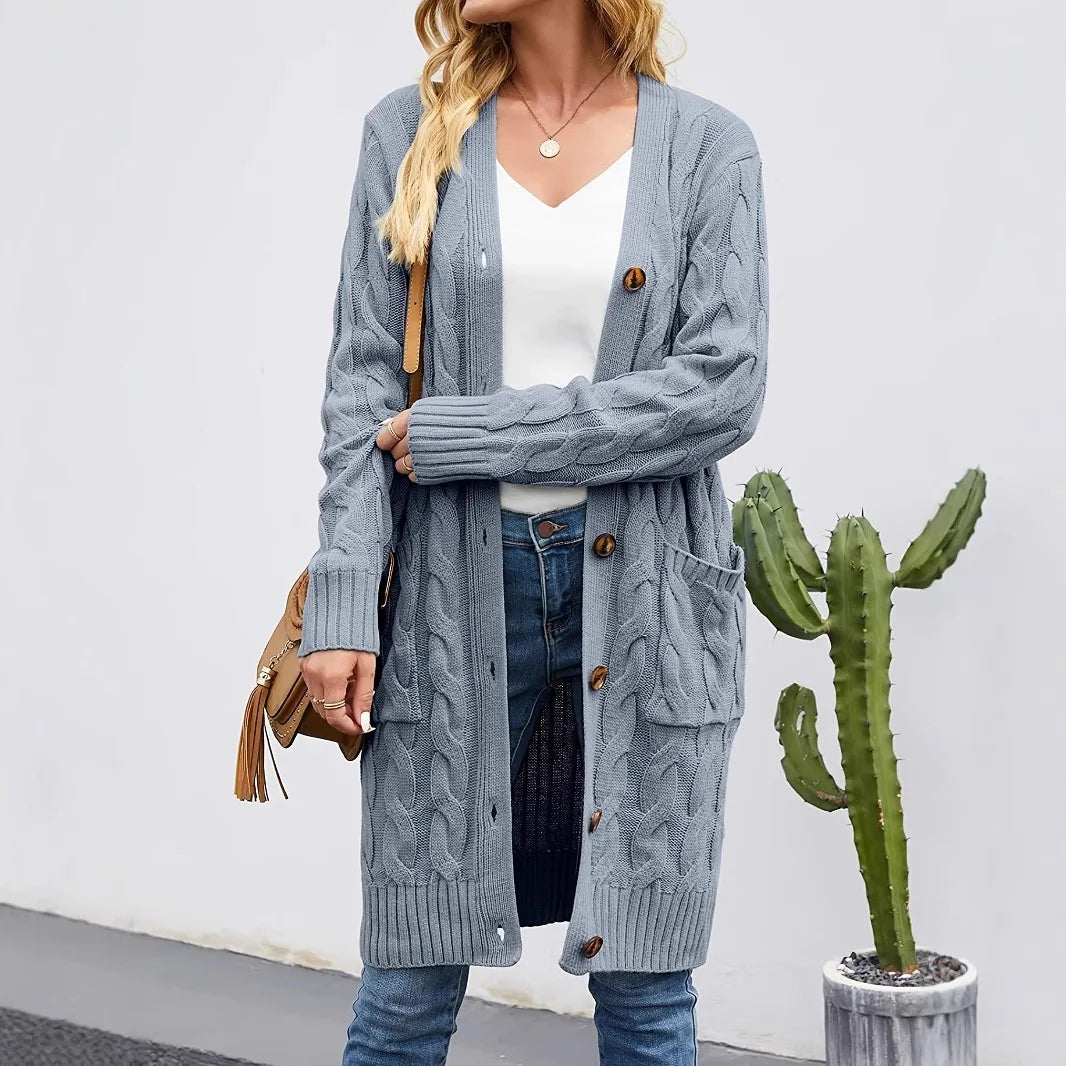 Jael™ | Cable-Knit Buttoned Long Cardigan Dress