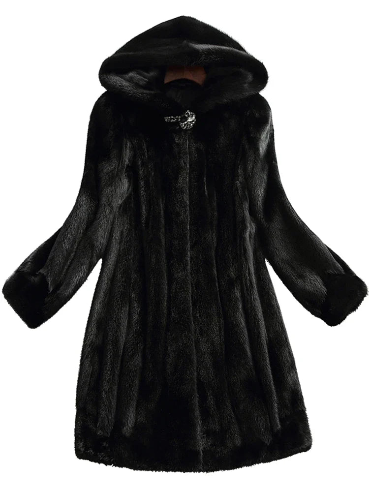 Eudora™ | Black hooded fur swing coat