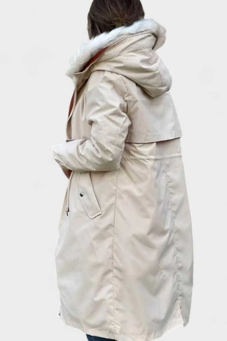Diora™ | Faux-Fur Hood Drawstring-Waist Anorak Coat