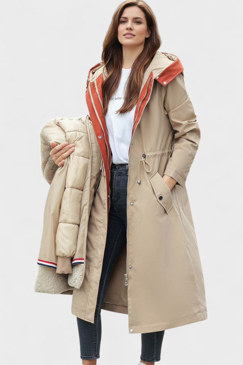 Diora™ | Faux-Fur Hood Drawstring-Waist Anorak Coat