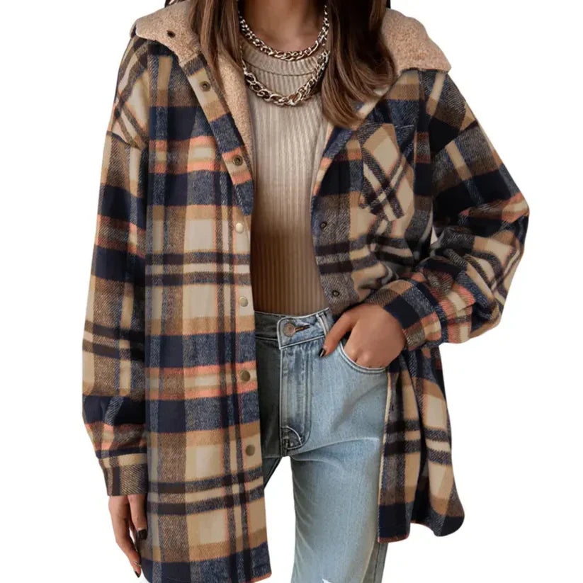 Maeva™ | Plaid Sherpa-Lined Hooded Shirt Jacket