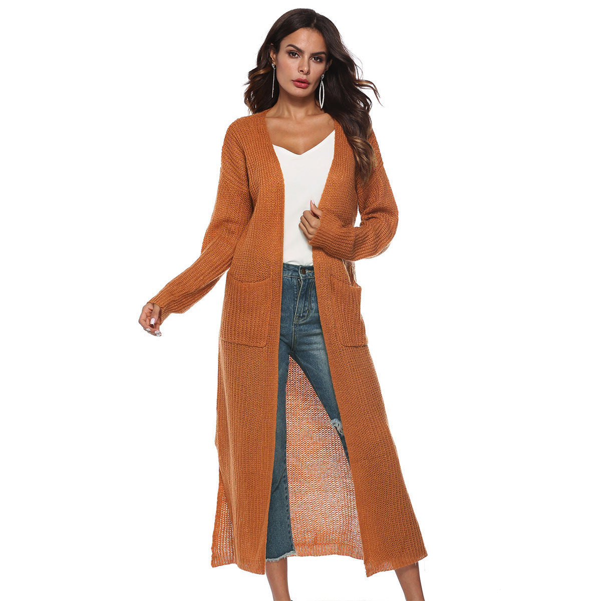 Giada™ | Open-Front Pocket Long Knit Cardigan