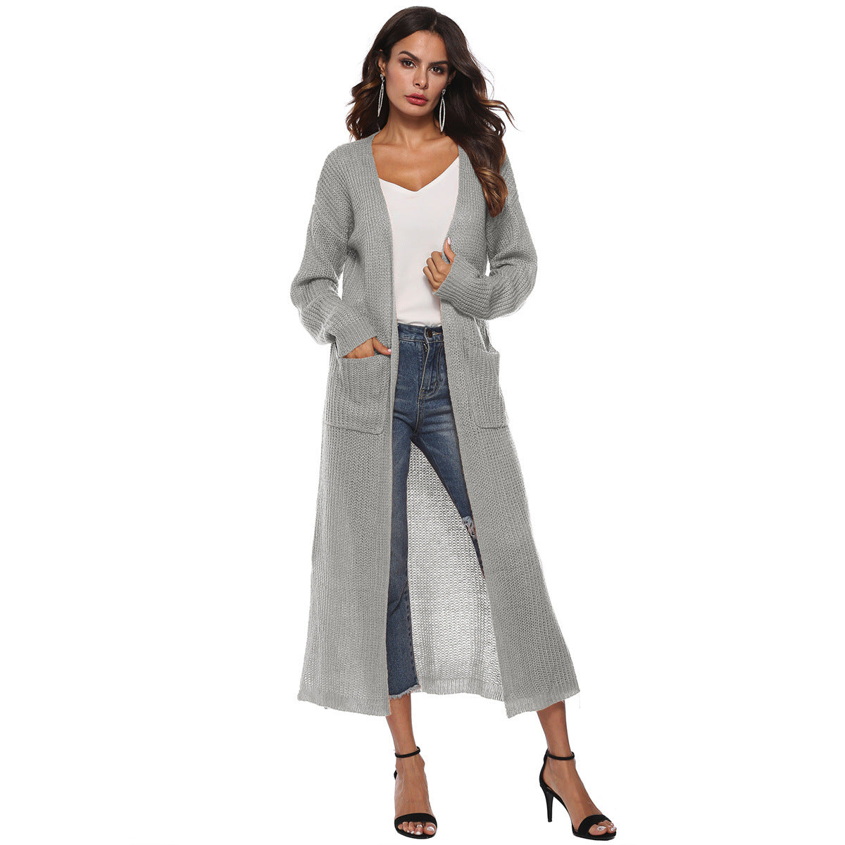 Giada™ | Open-Front Pocket Long Knit Cardigan