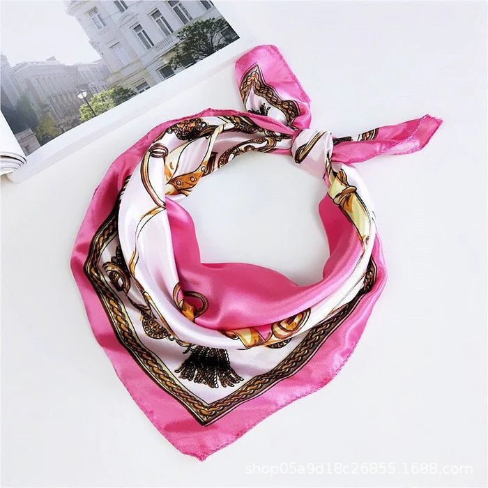 Baroque Chain-Print Multicolor Square Neck Scarf
