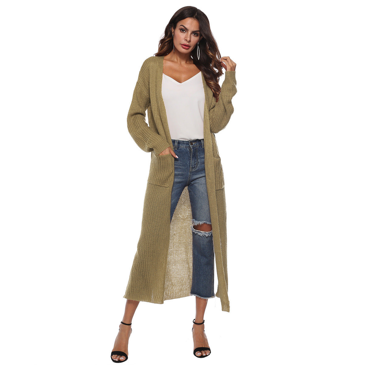 Giada™ | Open-Front Pocket Long Knit Cardigan