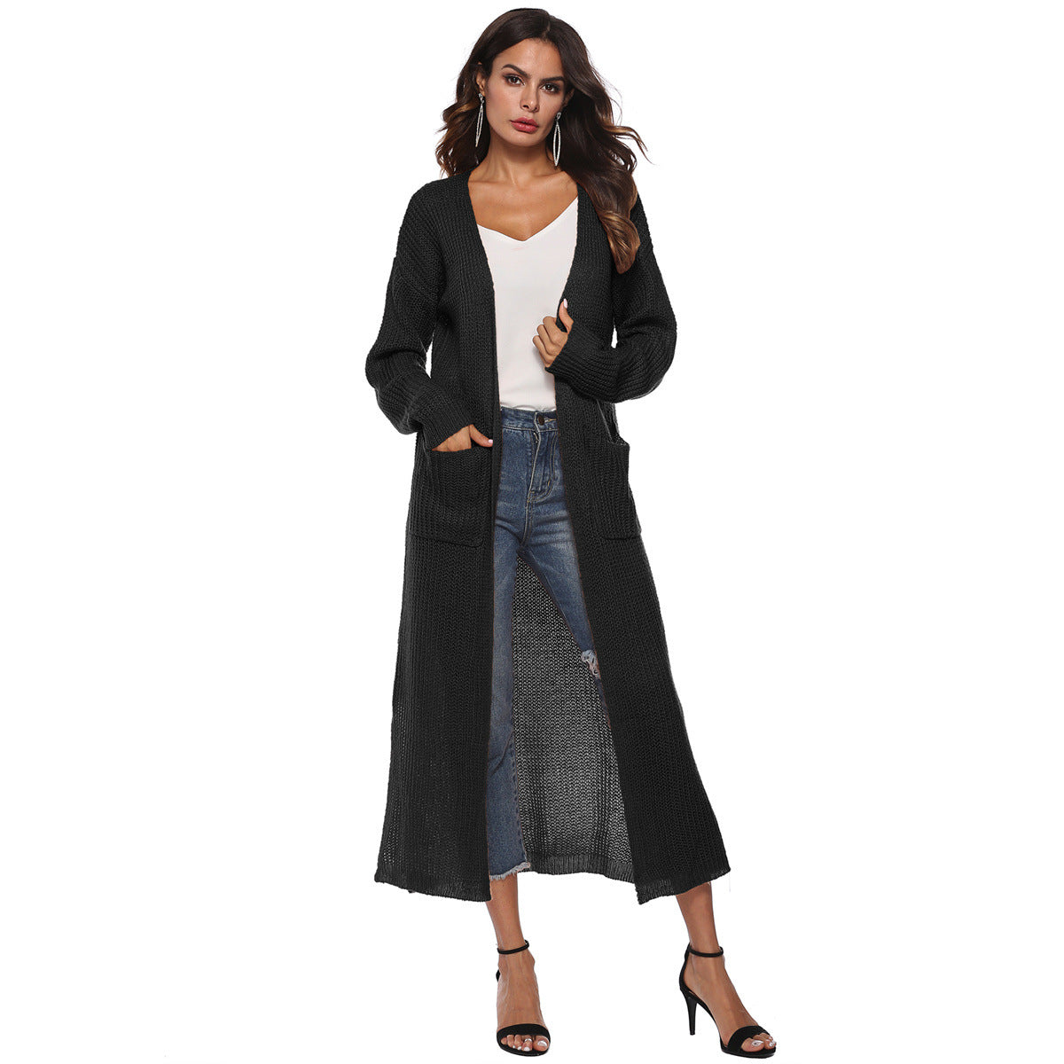 Giada™ | Open-Front Pocket Long Knit Cardigan