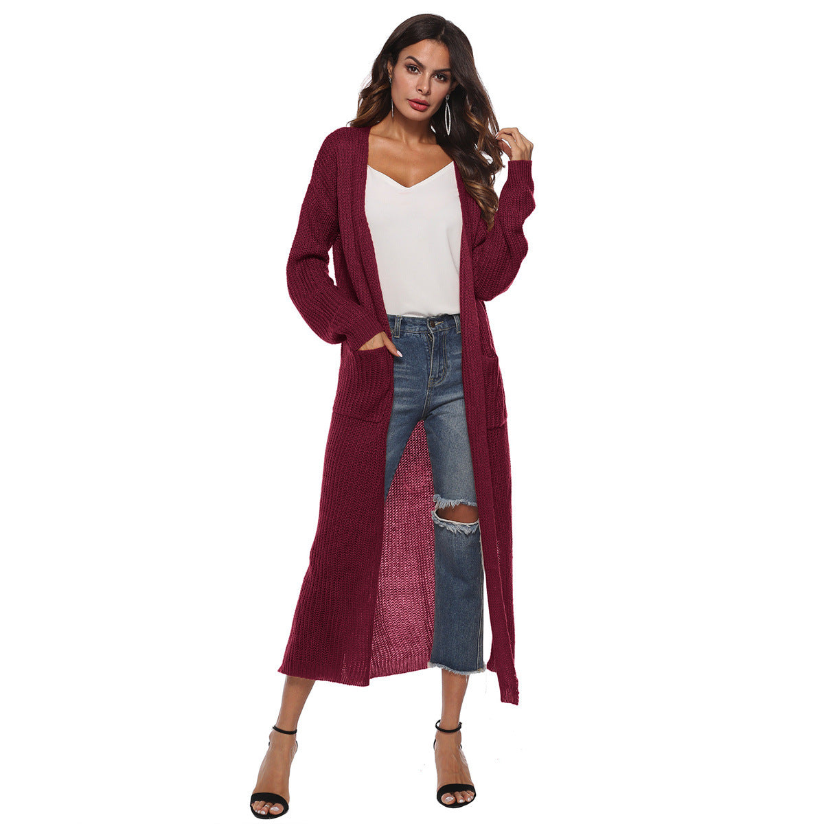 Giada™ | Open-Front Pocket Long Knit Cardigan