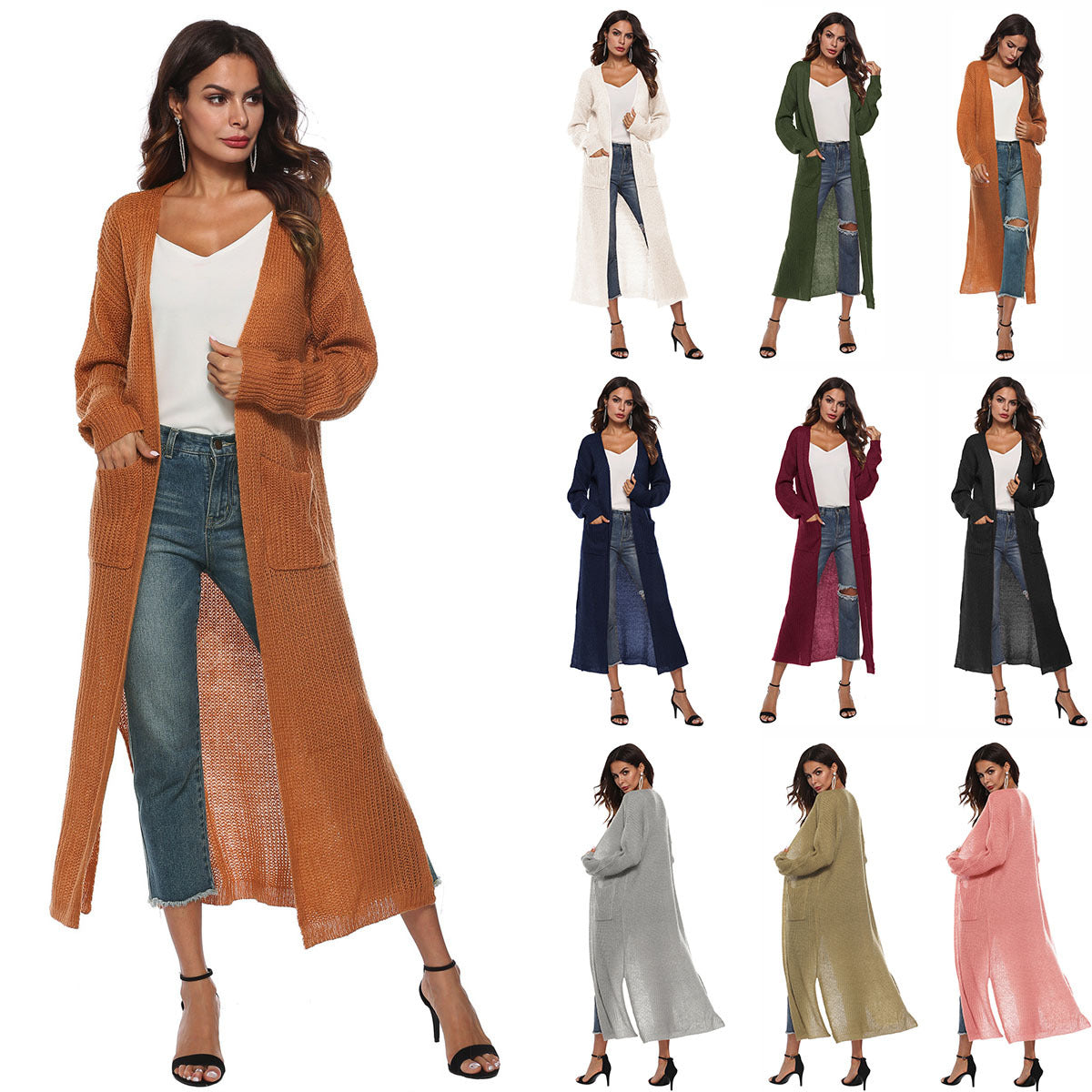 Giada™ | Open-Front Pocket Long Knit Cardigan